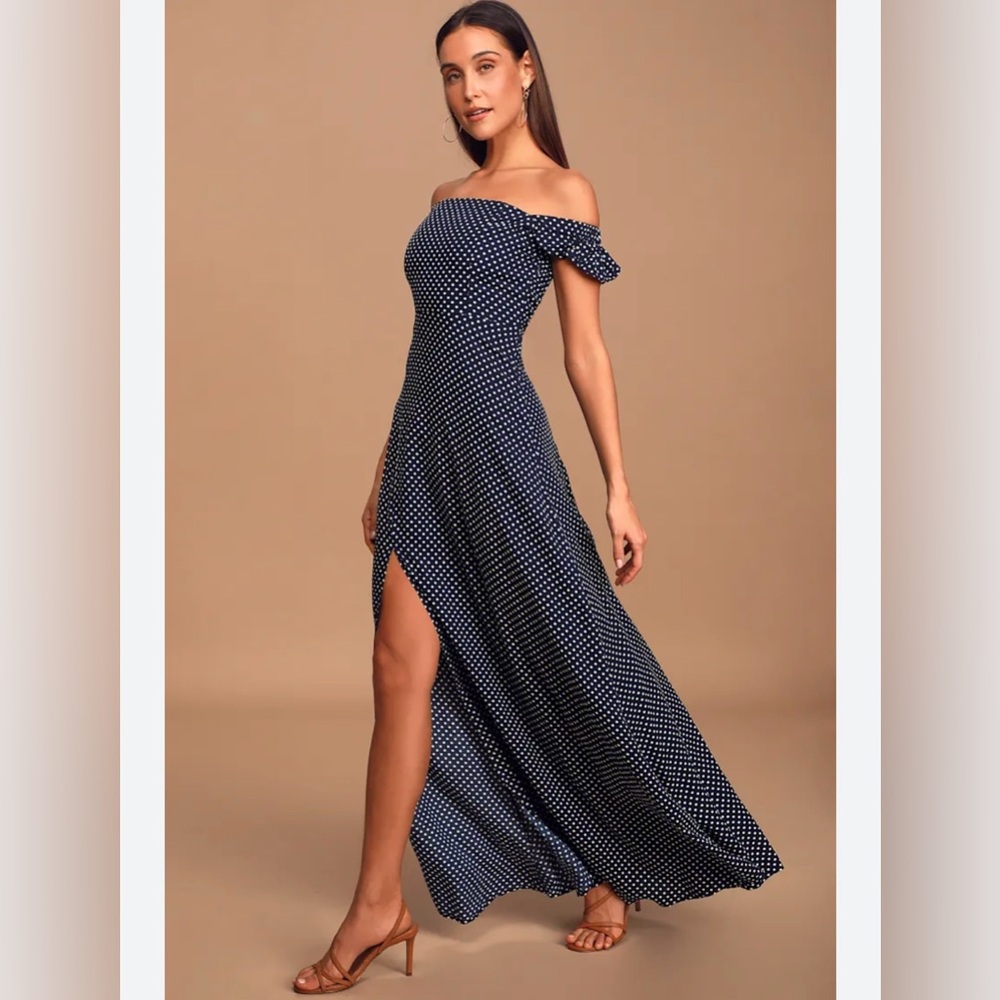 Lulu's Navy Off-Shoulder Maxi Dress Small
